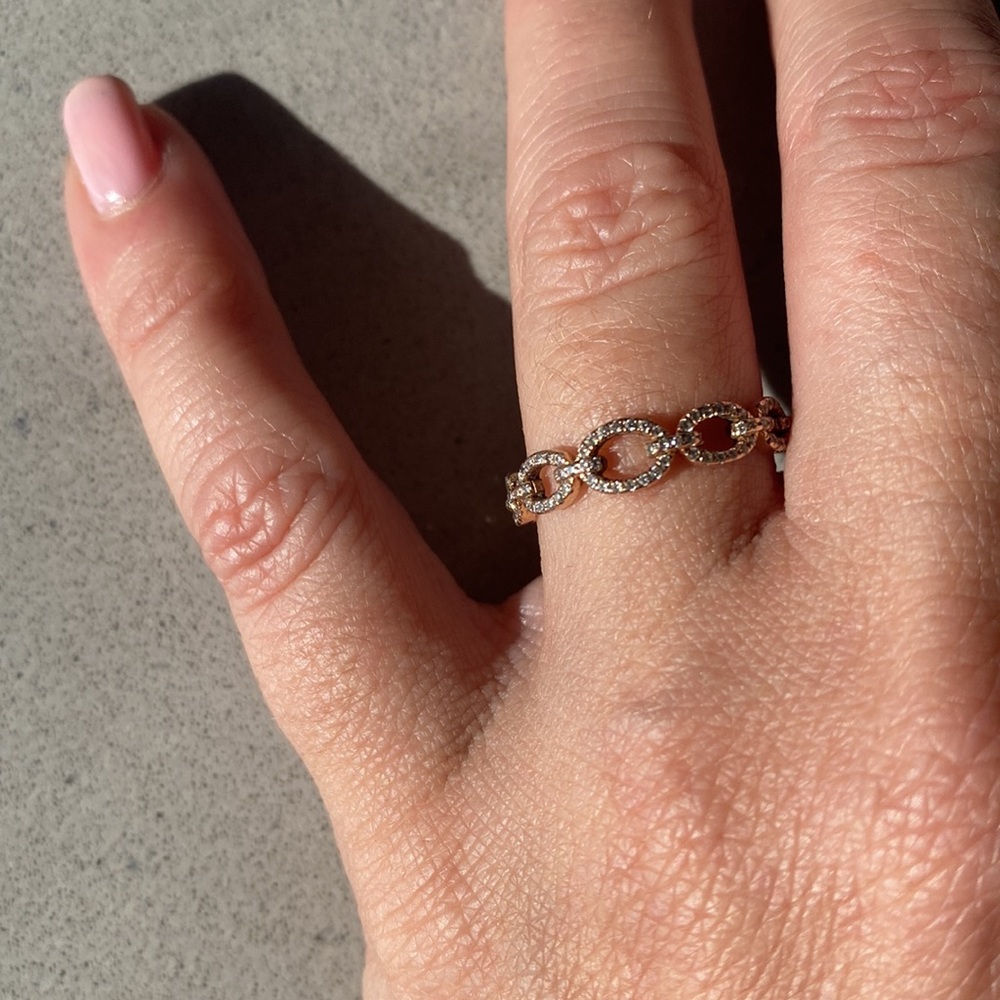 ROSE GOLD & pavè Diamonds ring diamond band chain link wedding 7 karat kt solid - Picture 10 of 10